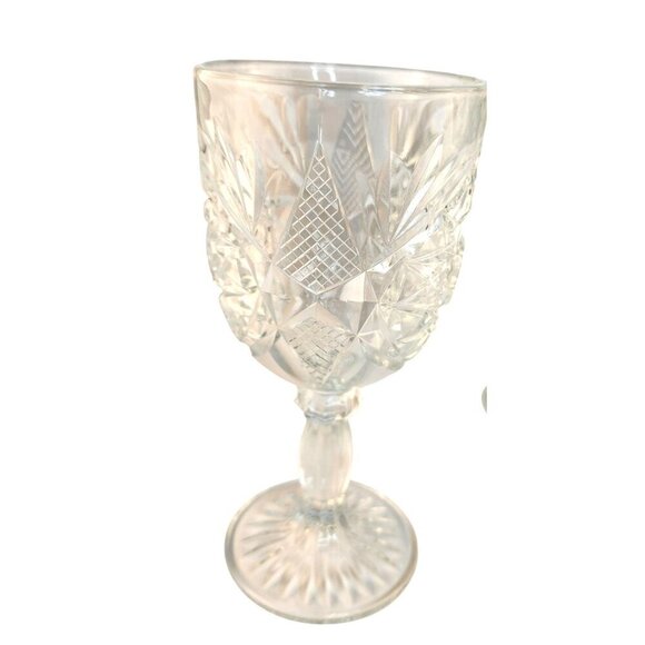 Libbey HOBSTAR Clear Pressed Vintage Star of David 10 Oz Tall Footed Water Goble - Picture 2 of 10